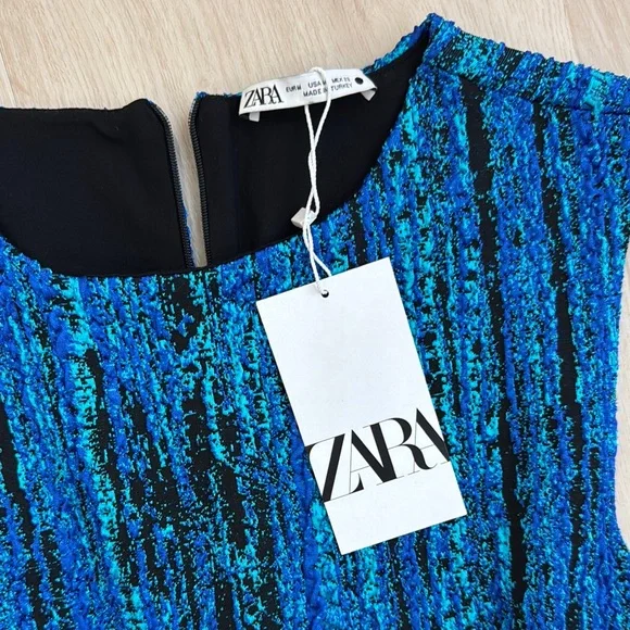 Zara Blue Sheath Mini Dress Sleeveless Crew Neck - Picture 4 of 5